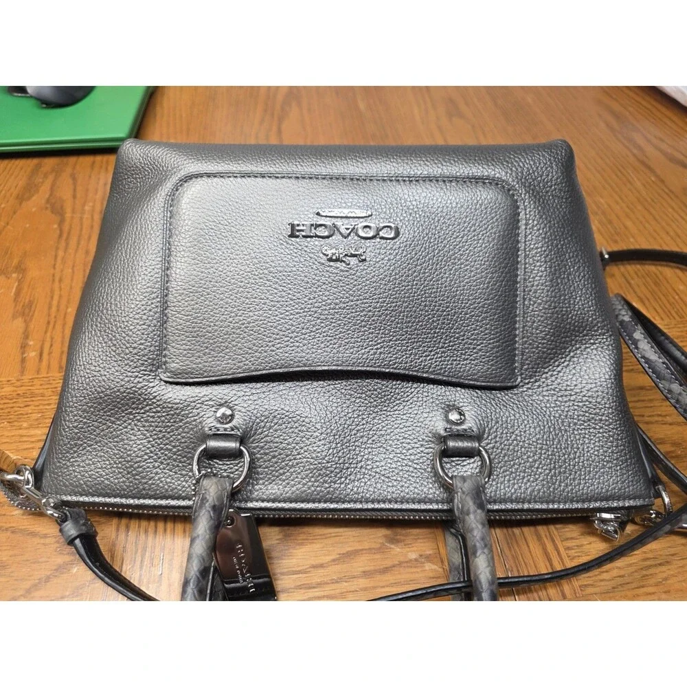 COACH F38877 Emma Mini Satchel Crossbody Bag/ Gunmetal Leather/Snakeskin